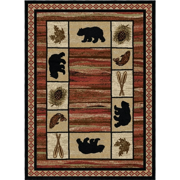 Rug Empire Rustic Lodge Bear Border Cabin Red Black Area Rug (7'10 x 9'10) - Multi - 7'10" x 9'10" 7'10" x 9'10" 8' x 10' Indoor Rectangle