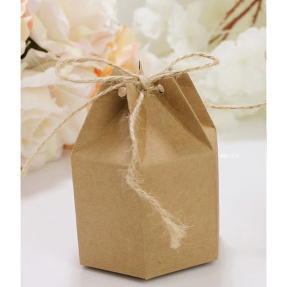 LABRIMP 50Pcs Kraft Paper Wedding Favor Boxes in Khaki with Rope Suitable for Gift and Party Packaging