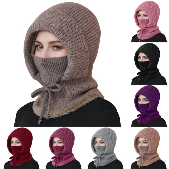 Women's Insulated Winter Knitted Hat with Scarf Anti Cold Wind Protection for Cycling