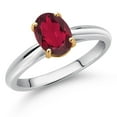 thumbnail image 2 of Gem Stone King 925 Sterling Silver and 10K Yellow Gold Ruby Red Mystic Topaz Solitaire Engagement Ring for Women (1.30 Cttw, Oval 8X6MM, Gemstone Birthstone, Available in Size 5, 6, 7, 8, 9), 2 of 4