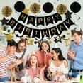 thumbnail image 3 of Black & Gold Birthday Party Decorations - Happy Birthday Banner, Honeycomb Ball, Swirls, Circle Dot Garland, Triangle Flags ,Happy Birthday Party Decorations for Women Men Boys Girls, 3 of 7