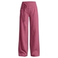 thumbnail image 6 of Guluxicc Women's Linen Pants with Pockets Elastic Waist Drawstring Wide Leg Trousers for Everyday Wear Summer Casual Outfits, 6 of 6