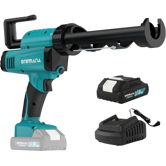 ONEMANA 20V Cordless Caulking Gun, Electric Caulk Adhesive Gun 6 Speed Anti-Drip Max 6500N Force with 2.0Ah Battery and Charger