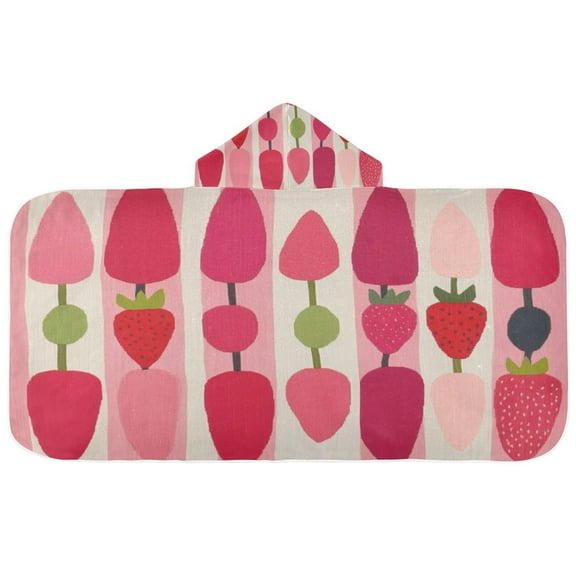Strawberry Pattern 50x23.5" Baby Hooded Bath Towel Poncho, Quick-Dry and Triangle Pocket, Kids' Essential