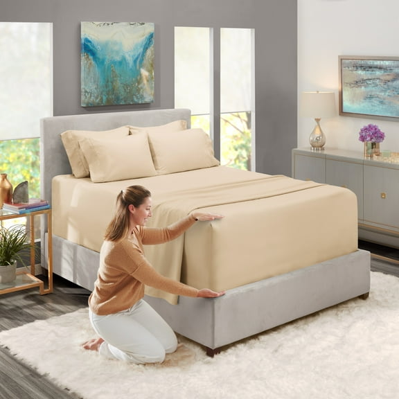 Nestl Extra Deep Pocket Full Size Sheets - 6 Piece Soft Microfiber Bed Sheets Set Fits 18"-24" Mattresses, Beige Cream