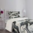 thumbnail image 4 of Ambesonne Black and White Quilted Bedspread Set 2 Pcs, Wavy Marble Print, Twin Size, Dark Blue Grey and White, 4 of 4