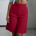 thumbnail image 6 of Women Shorts Denim Women's Dressy Bermuda Shorts, High Waist Knee Length Pants with Pockets, Summer Office Work Shorts Red S, 6 of 8