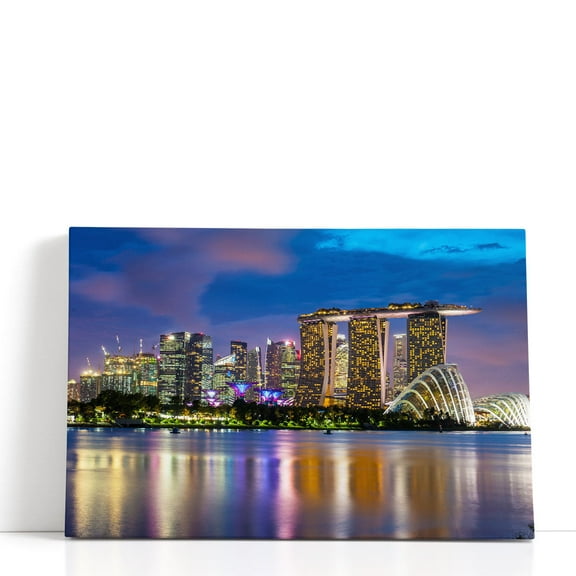 Singapore Skyline - Marina Bay Sands - Wrapped Canvas Print Wall Art | 18" W x 12" H