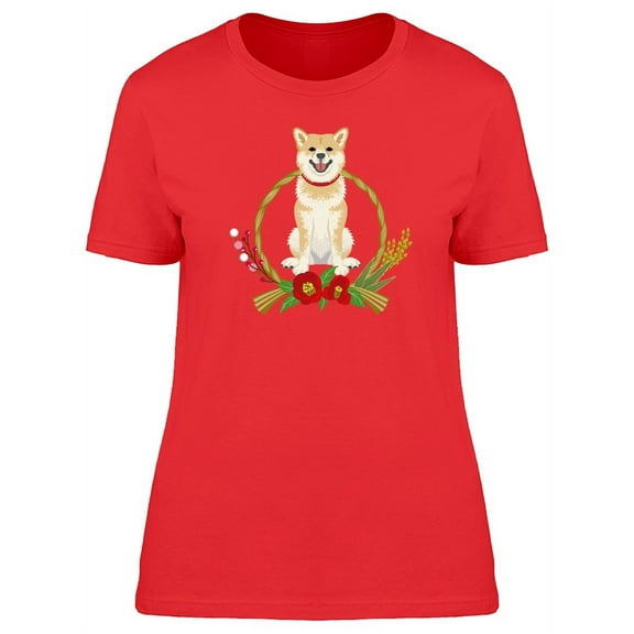 Shiba Inu Japanese Wreath T-Shirt Women -Image by Shutterstock, Female x-Large
