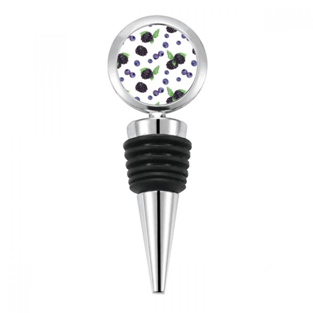 Blueberry Fruit Watercolor Illustration Pattern Bottle Stopper Stainless Steel Rubber Reusable