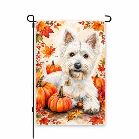 12"x18" Fall Dog Garden Flag with Pumpkins & Autumn Leaves Decor for Yard or Porch - Perfect Seasonal Outdoor Display