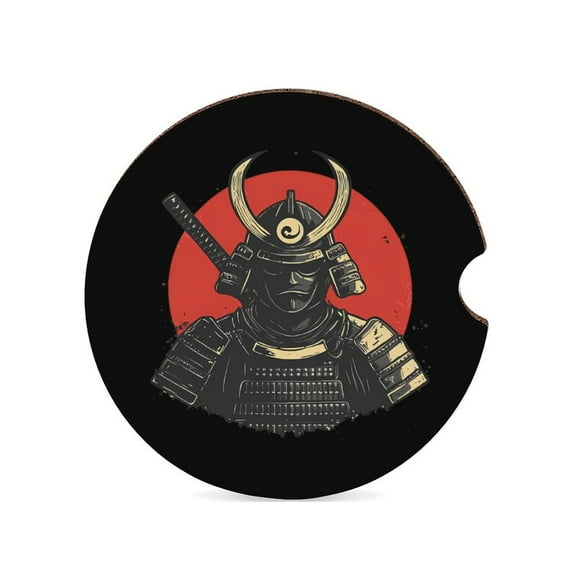 Japanese Samurai Car Coasters for Drinks with A Finger Notch for Easy Removal Cup Holder Coaster Cute Car Interior Accessories 1PCS