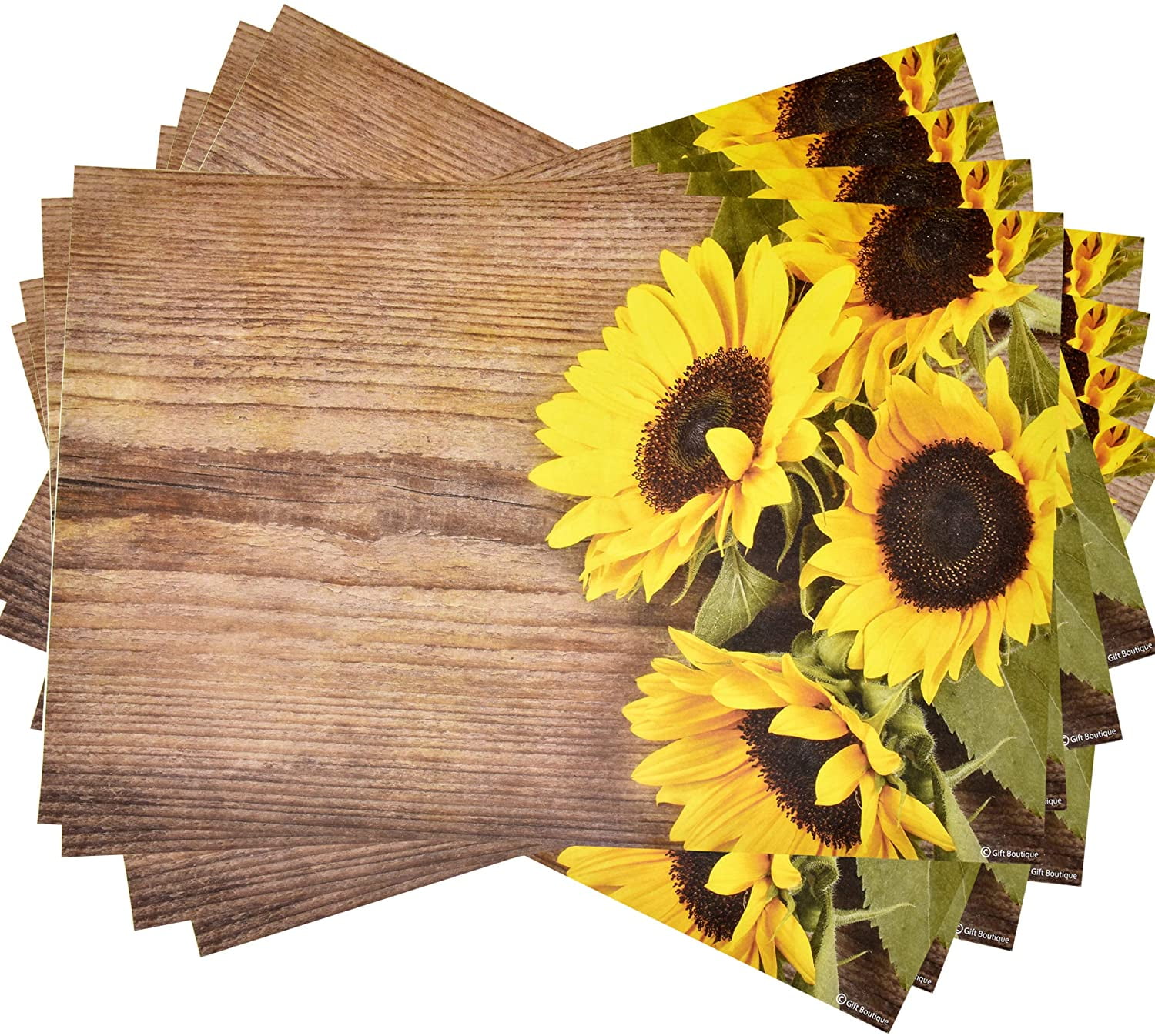 SPXUBZ Placemats, Natural Sunflower Vintage Wood Grain 18x12 Inch Placemats for Family Table