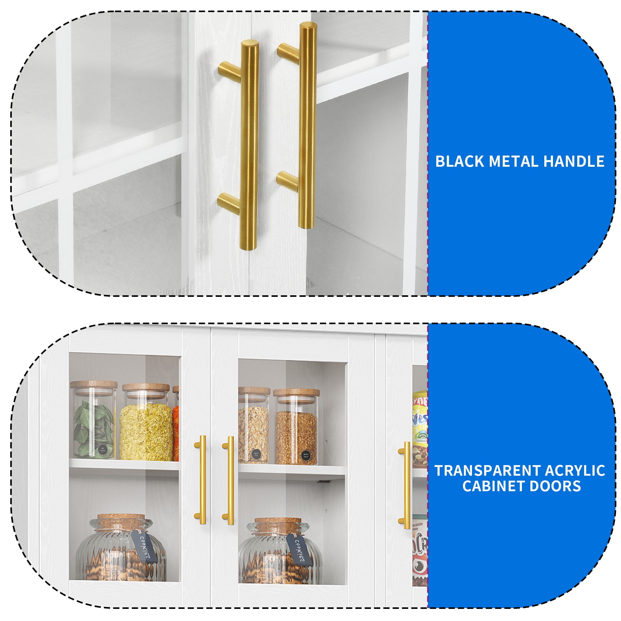 DEXTRUS Freestanding Pantry Cabinet With Door And Power Outlet, 2 Drawers, White, 71 Inch