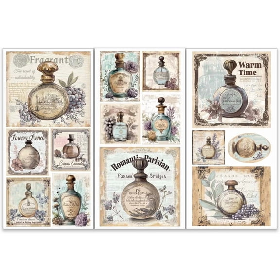 1Set 3pcs/Set Perfume Label Rub on Transfers for Furniture and Crafts 6x12 inch Vintage Sticker Furniture Decals Victorian Sticker Transfer Stickers Rub on Decals for Wood Furniture Home Decor