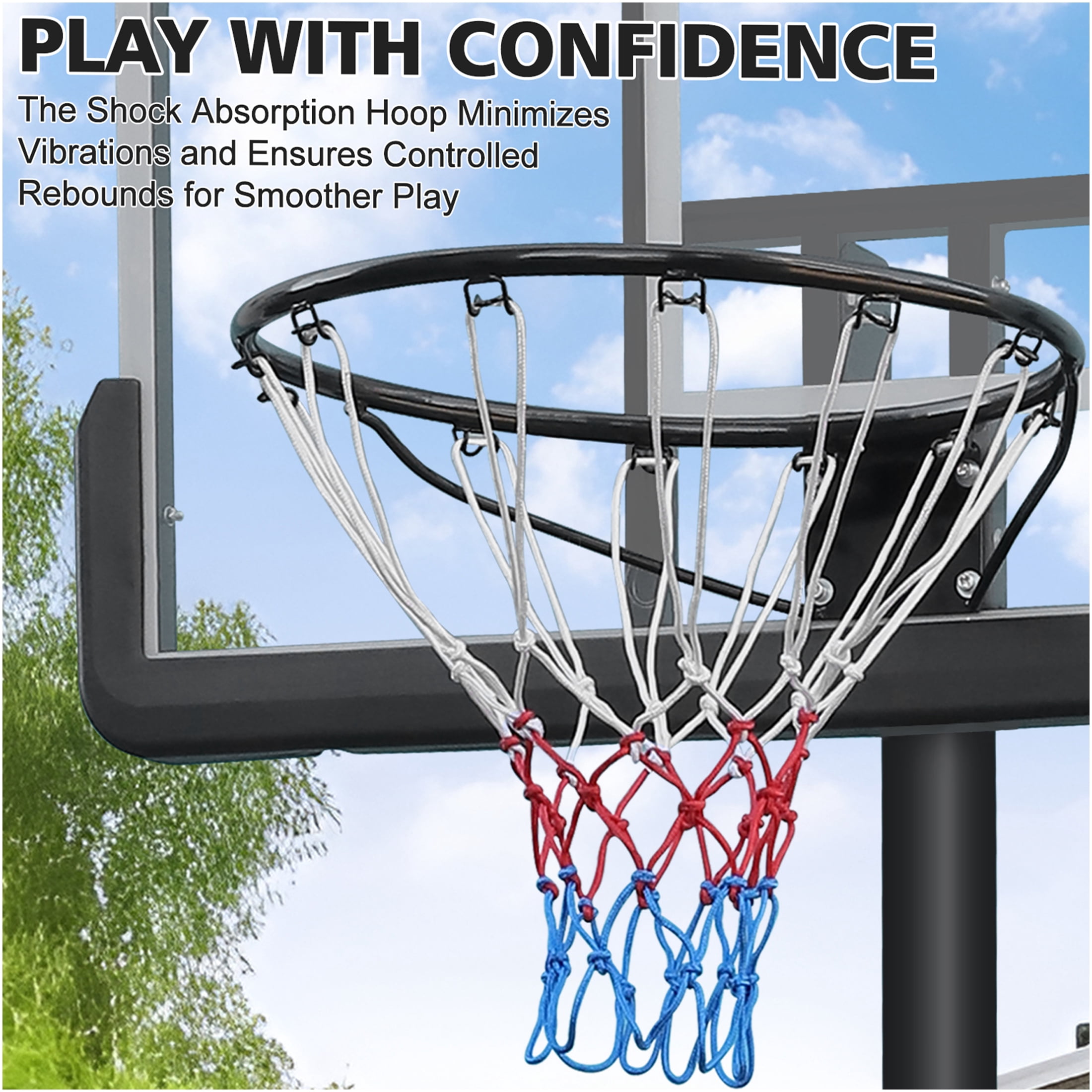 JERFIT Adjustable Basketball Hoop with Portable Wheels, 6.5-10FT Height Adjustment, 44" Backboard & Stable Base for Indoor Outdoor Play for Youth Adults