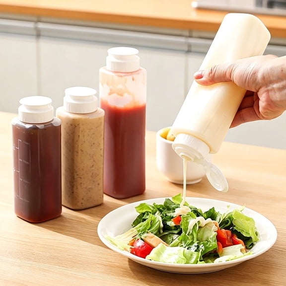 White Leakproof Plastic Condiment Bottle with Marked Lines, Clear Dispensing Container for Ketchup Salad Dressing, Ideal for Home Cooking Kitchen, Topliu