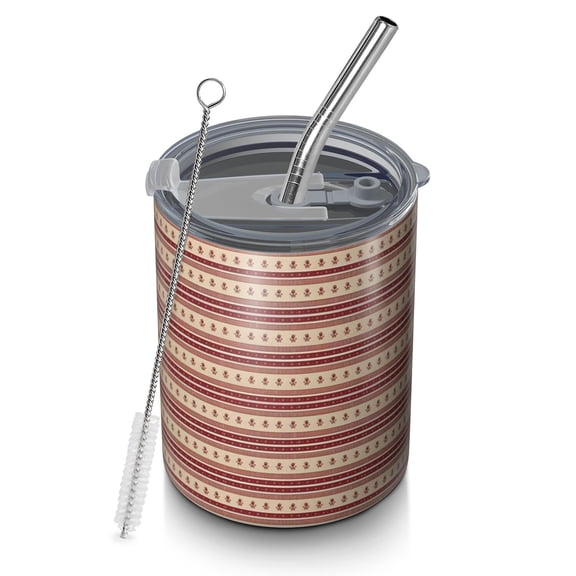 12oz Coffee Tumblers Brown and Red Christmas Striped Pattern Stainless Steel Vacuum Insulated Travel Tumbler Coffee Cups Mug with Lid and Straw with Cleaning Brush for Cold & Hot Drinks