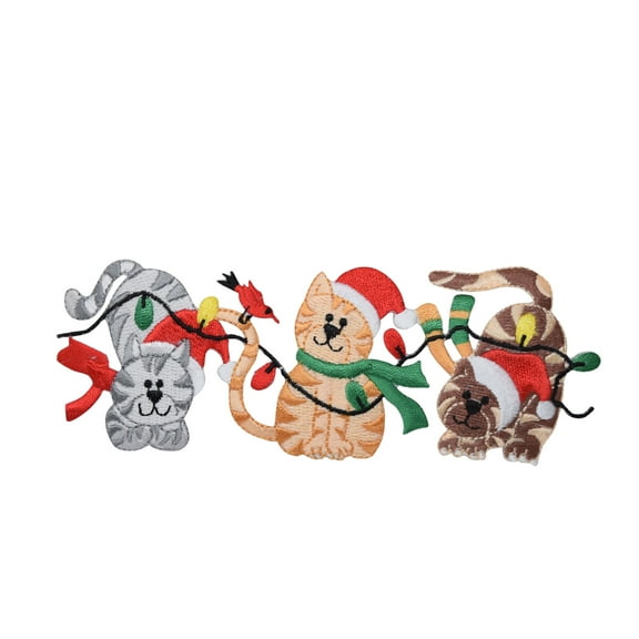Christmas Lights - Three Kittens - Cats Santa - Iron on Applique/Embroidered Patch