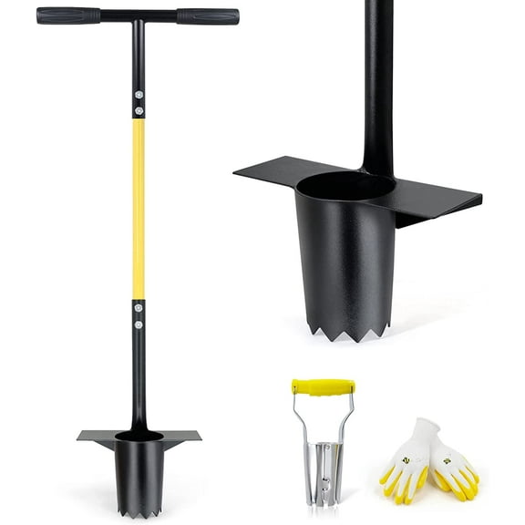 36” Saw-Tooth Bulb Planter Tool with Long Handle and Dirt-Proof Gloves