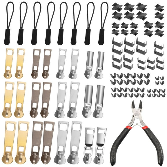 LINFANG 105Pcs Zipper Repair Kits Non Fadeable Zipper Replacement Kits Detachable Zipper Pull Replacement Multi Size Zipper Slider Repair Sets Cleanable Zip Fixer Part for Clothing