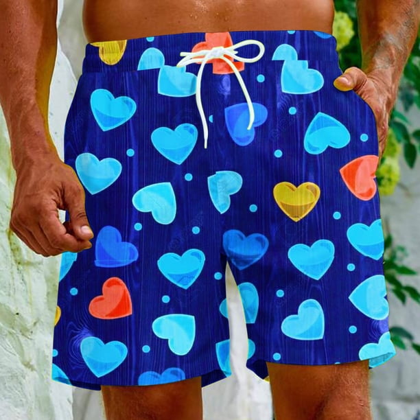 Puntoco Pantalones Cortos De Playa Para El Día De San Valentín Para Hombre, Pantalones Cortos Estampados Con Bolsillo Con Cordón, Azul Xxl,Pantalones Cortos Hombre