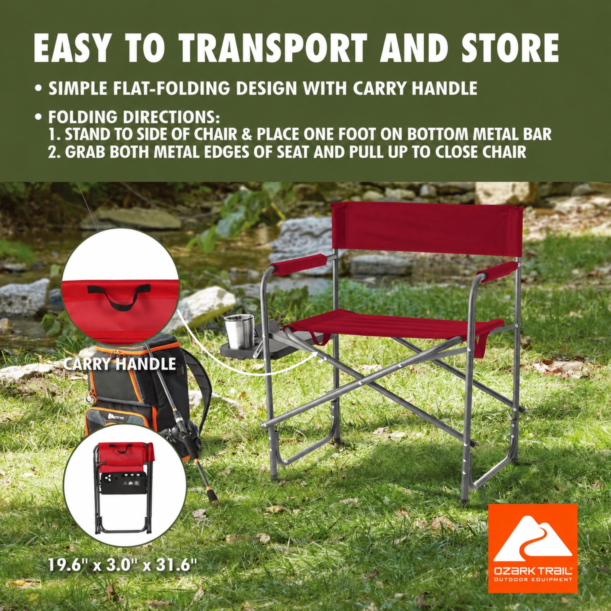 Ozark Trail Director Chair with Side Table, Red