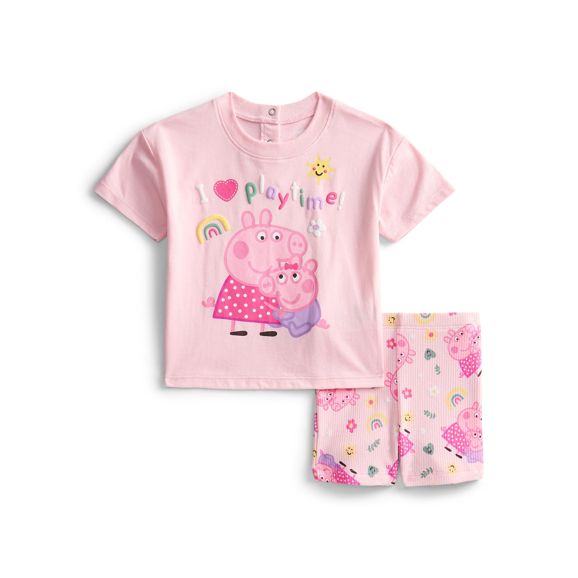 Peppa Pig Baby Girls Graphic Tee and Bike Shorts Set, 2-Piece, Sizes 0/3M-24M