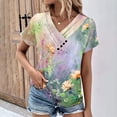 thumbnail image 2 of Staron Women's V-Neck Floral Print Casual Short Sleeve Top Spring Summer Fashion Blouse Shirt, Green S, 2 of 4