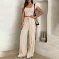 thumbnail image 7 of Women's Summer 2 Piece Matching Lounge Sets Short Sleeve Crop Tops Wide Leg Pants Airport Travel Outfits Beige XL(XL), 7 of 7