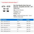 thumbnail image 2 of Rear Semi Metallic Brake Pads and Rotor Kit - Compatible with 2006 - 2011 Honda Civic with Rear Disc Brakes 2007 2008 2009 2010, 2 of 2