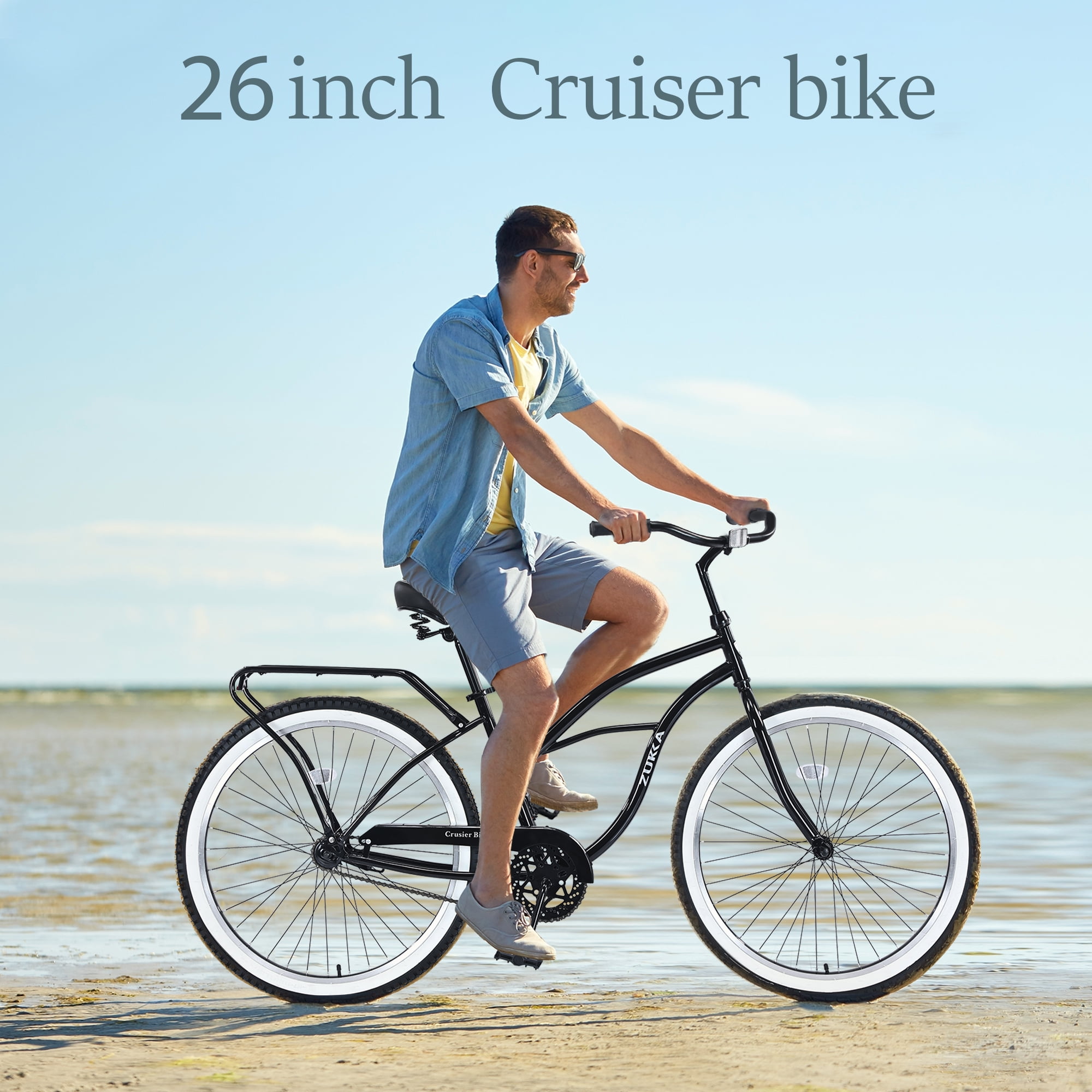 Aukfa 26" Cruiser Bike, Single Speed Bicycle Hybrid Bikes for Women Girls Ladies,Black