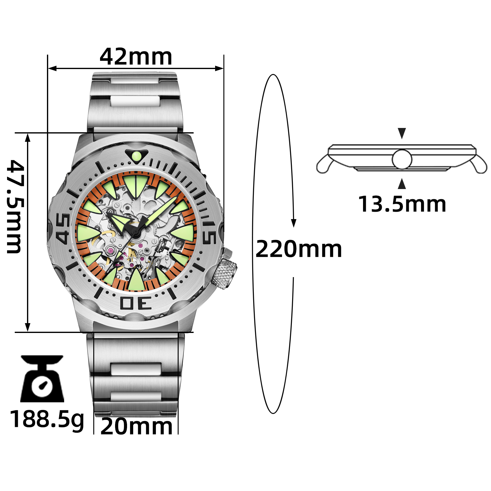 ADDIESDIVE Men's Automatic Watch Dive 200M Waterproof, Luxury Skeleton Dive Watch for Men with NH36 Movement, Sapphire Crystal Glass, Super Luminous Analog Watch