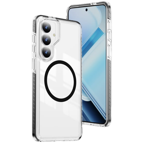 ELEHOLD Magnetic Case For Samsung Galaxy S26, Slim Fit Clear Hard PC Back Soft TPU Bumper Cover for Women Men,Black