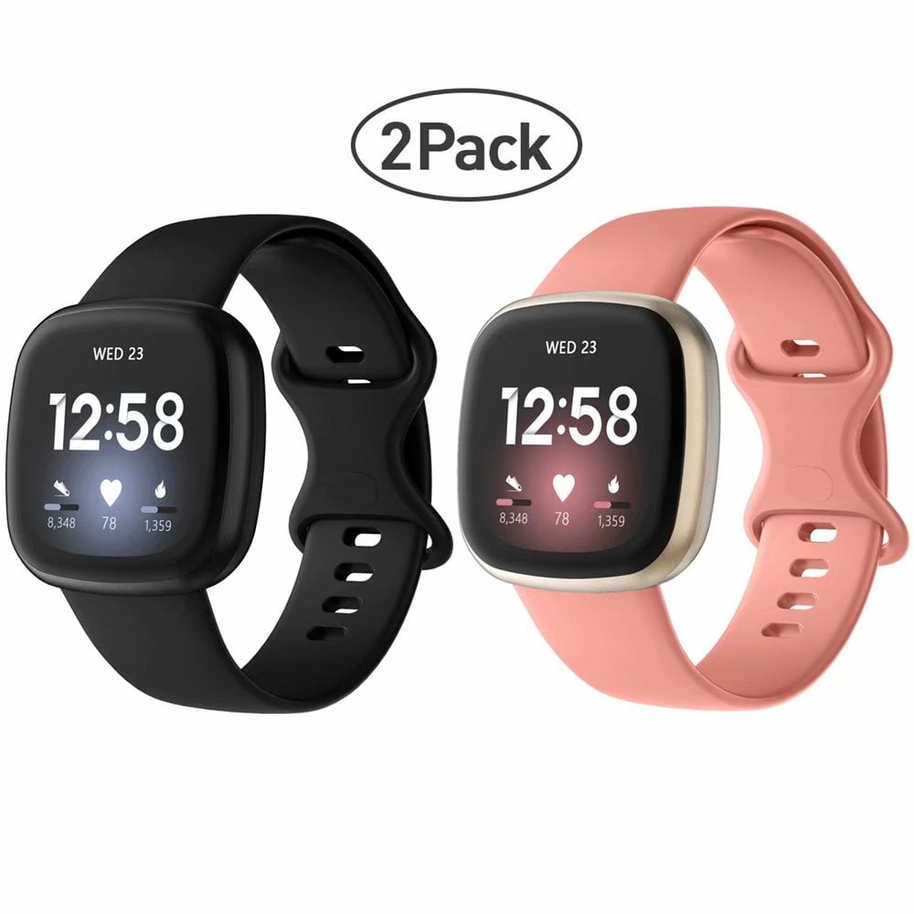 Recoppa - 2 Packs Black+Pink Replacement Wristbands FOR Fitbit Versa 3/Fitbit Sense Smartwatch