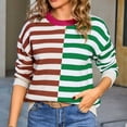 thumbnail image 4 of EchfiProm Pullover Sweater Women Green Christmas Striped New Arrivals Knit Crew Neck Long Sleeve Sweater Top XL, 4 of 9