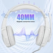 UHM Gaming Headset Wired for PS5 PS4 PC Xbox One Controller,Noise Cancelling Over Ear Headphones with Mic,LED Light,Bass Surround,Soft Memory Earmuffs for Laptop Mac,White