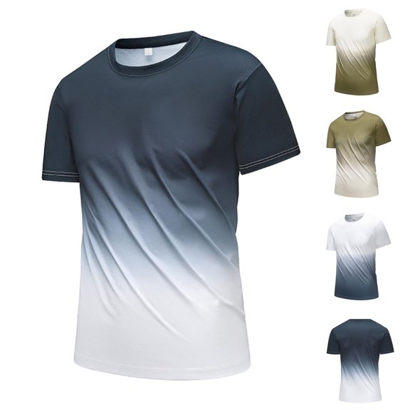 Save 65% Instantly!Suumer Plus Size Shirts for Mens Fshion Gradient Solid Color Casual Short Sleeved Round Neck