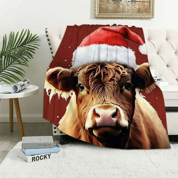 HENGT Highland Cow Christmas Blanket Flannel Throw Blankets for Adult and Kids Soft Fuzzy Plush Blanket Cozy Lightweight All Seasons for Travel Bed and Couch