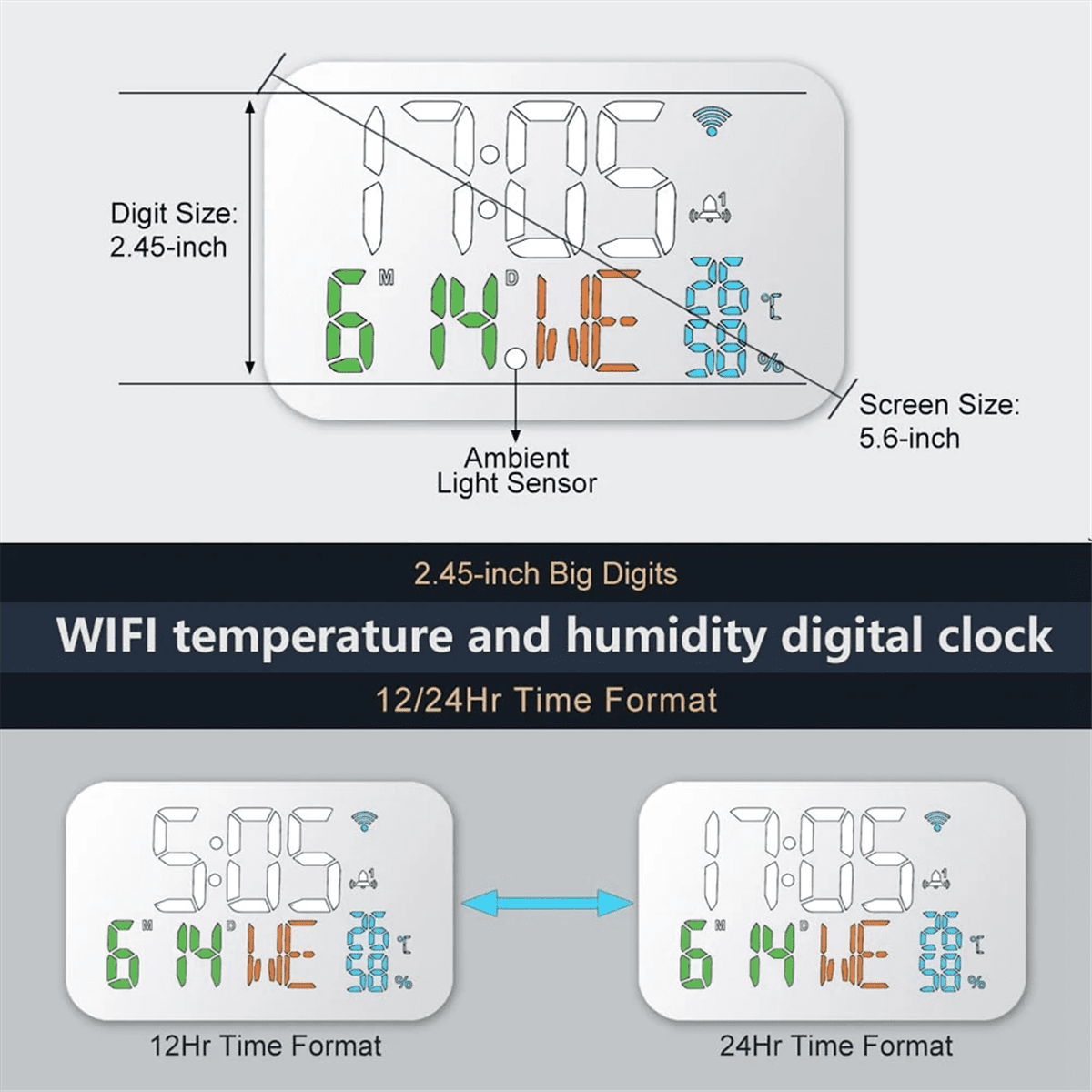 Tuya WiFi Clock Calendar Intelligent Thermometer Hygrometer with Digital LED Display Support WIFI Auto-Calibration