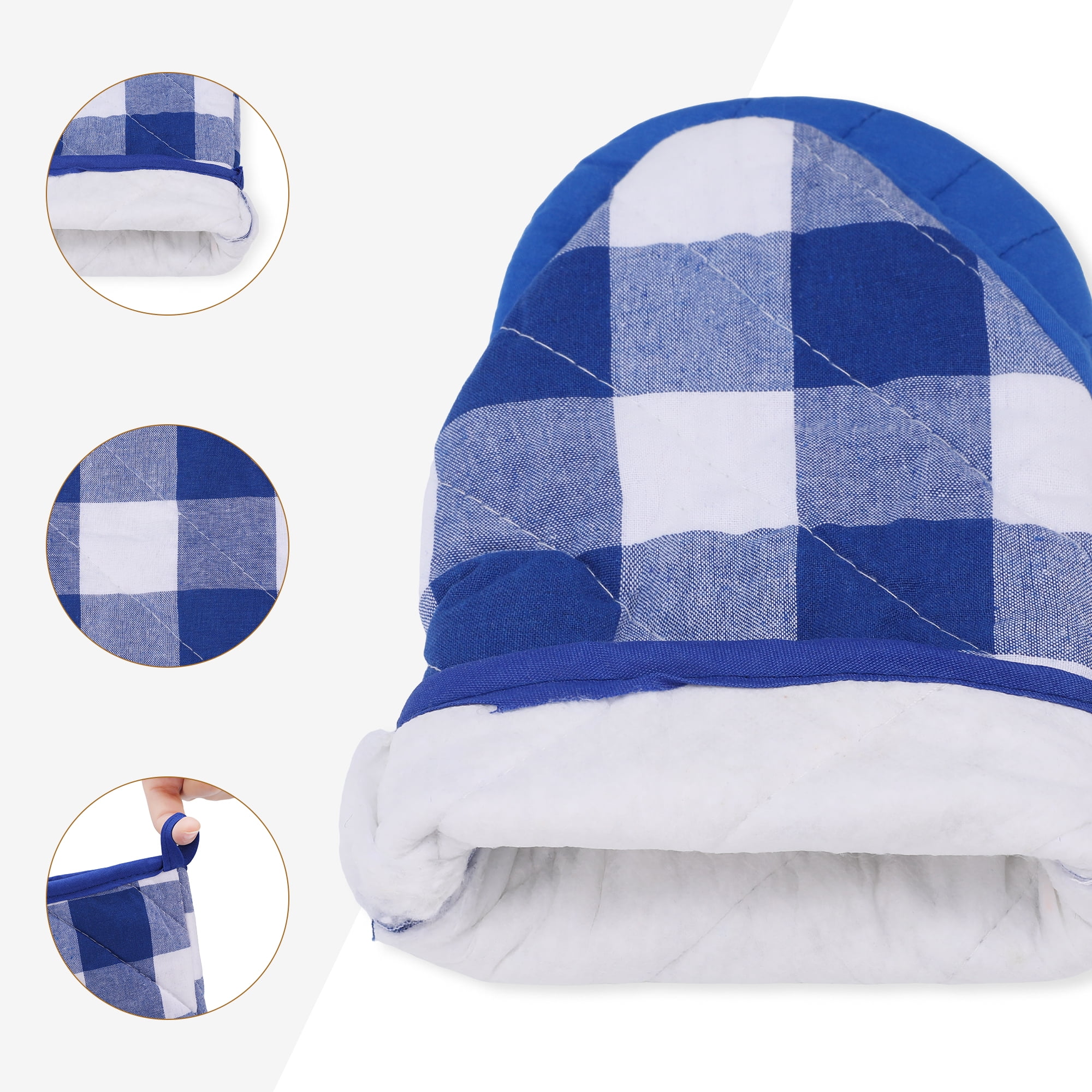 Unique Bargains 2pcs Soft Heat-Resistant Thick Cotton Lining Oven MittsBlue 11.4" x 5.9"