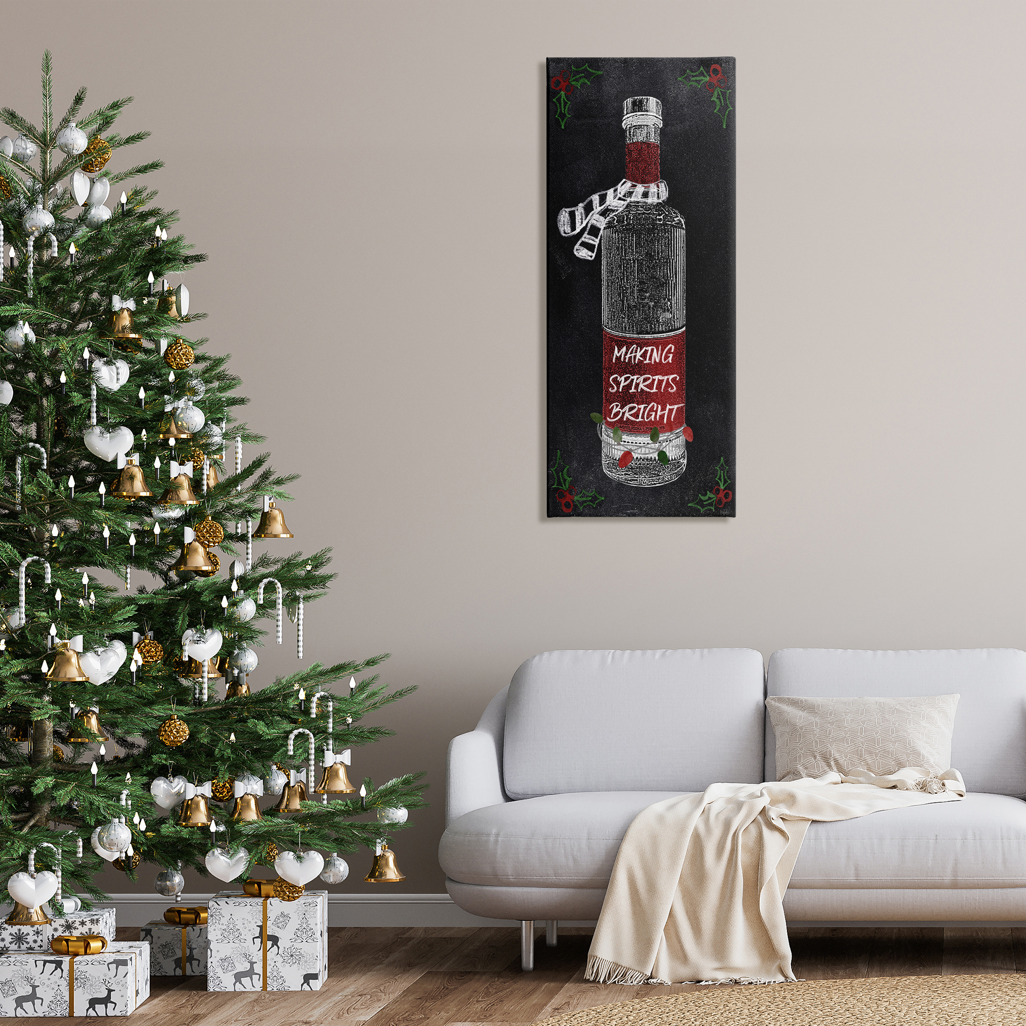 Stupell Industries Making Spirits Bright Bottle Holiday Painting Gallery Wrapped Canvas Art Prints Wall Art, 20 x 48