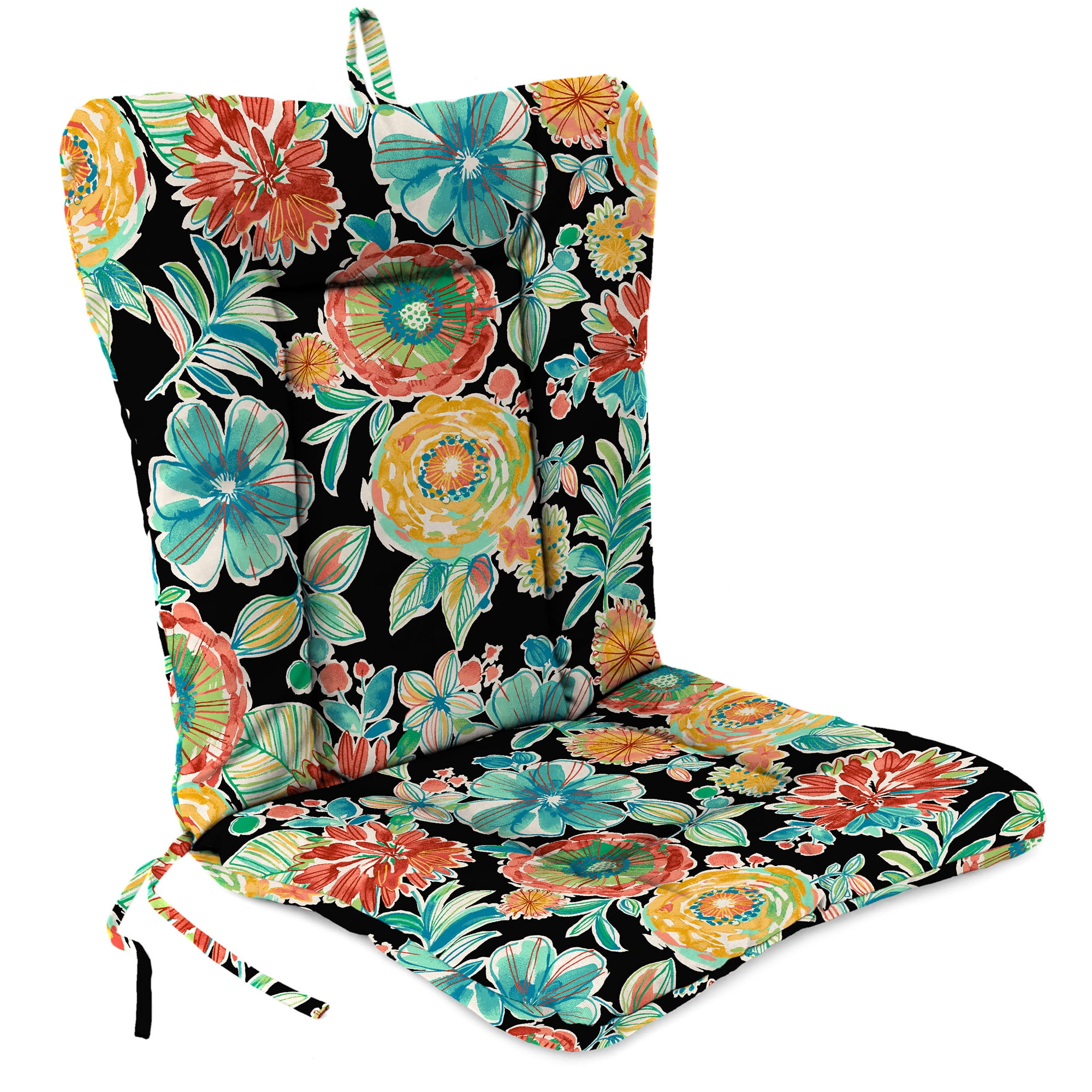 Jordan Manufacturing 38" x 21" Colsen Noir Black Floral Rectangular Outdoor Wrought Iron Chair Cushion with Ties and Hanger Loop (2 Pack)