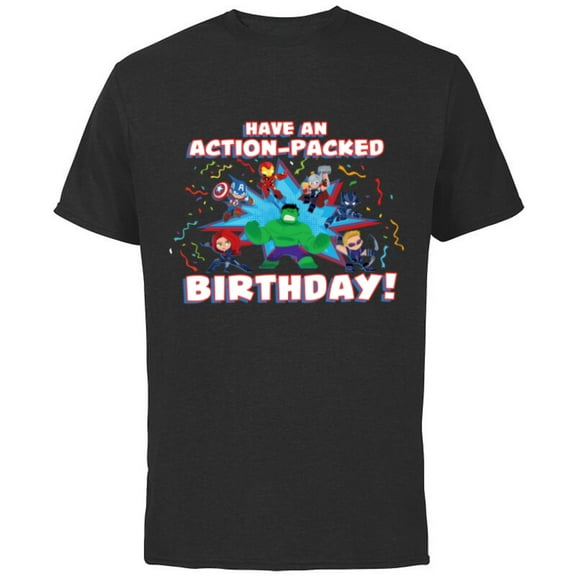 Marvel Avengers Toony Party Have an Action-Packed Birthday - Short Sleeve Cotton T-Shirt for Adults - Customized-Black