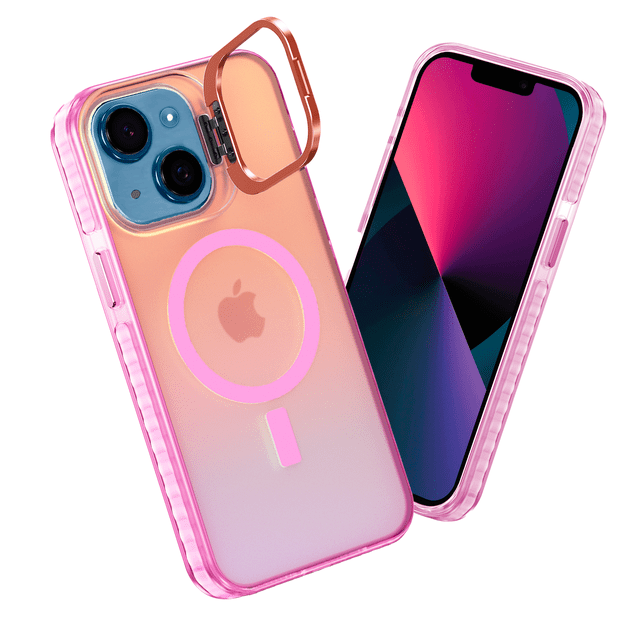 Funda Case Carcasa Tornasol Color Rosa Con Soporte Premium Para iPhone 13 / 14 Compatible Con Magsafe