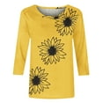 thumbnail image 4 of BangWanChi 3/4 Length Sleeve Womens Tops Women's Fashion Sunflower Printed T-shirt 3/4 Sleeve Blouse Round Neck Casual Tops, 4 of 5