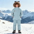 thumbnail image 2 of XIMIN Toddler 2 Piece Snow Suit Cute Panda Ear Ski Overalls Sets Kids Winter Insulated Fleece Jacket with Faux Fur Trim Hood Waterproof Warm Down Bibs Overalls, 2 of 6