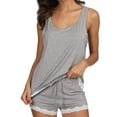 thumbnail image 7 of Sngxgn Women's Button Front Ribbed Knit Tank Top and Shorts Pajama Set Sleepwear Lounge Sets(Grey,XL), 7 of 7