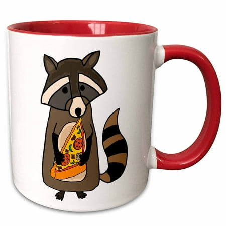 

3dRose Funny Cute Raccoon Eating Pizza Slice - Two Tone Red Mug 11-ounce