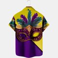 thumbnail image 4 of Lilgiuy Mardi Gras Shirts for Men Summer Short Sleeve Novelty Mask Printed Bowling Casual Button Down Lapel Collar Beach Hawaiian Vacation Shirt(Yellow,L), 4 of 5